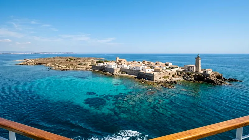 Small walled village and lighthouse on Tabarca Island surrounded by turquoise sea.